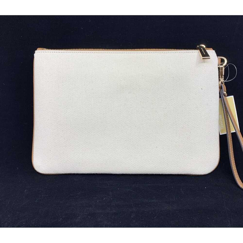 Michael Kors Large Logo Rainbow Pride Canvas Zip Pouch Heart MSRP $128 Natural - Picture 4 of 10